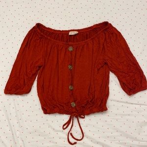 Free Kisses, M, Red Crop Top with Stretchy Neckline, Armholes, and Waistband